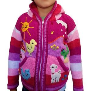 Arpilleras Peruvian Handmade Child Zip-Up‎ Sweater Hand Embroardered 2T Nwt